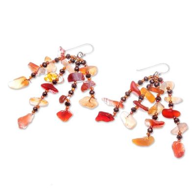 Alternate image for Orange-Toned Carnelian and Glass Beaded Waterfall Earrings Courageous Jewels