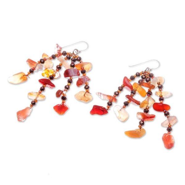 Alternate image for Orange-Toned Carnelian and Glass Beaded Waterfall Earrings Courageous Jewels