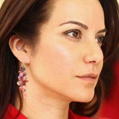 Alternate image for Orange-Toned Carnelian and Glass Beaded Waterfall Earrings Courageous Jewels