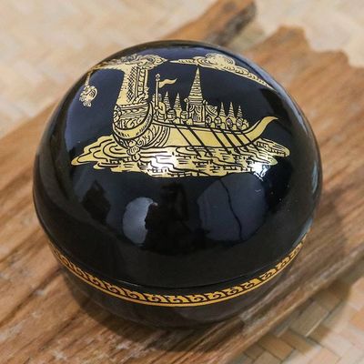 Alternate image for Lacquered Suphannahong-Themed Round Wood Decorative Box Thai Epic