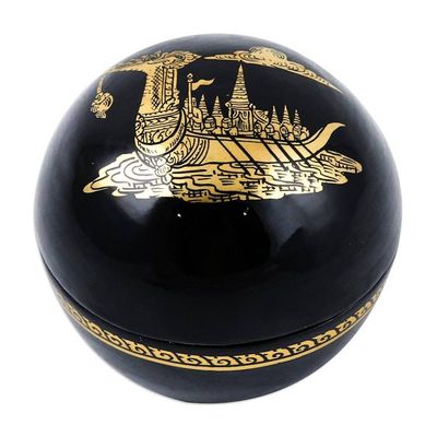 Alternate image for Lacquered Suphannahong-Themed Round Wood Decorative Box Thai Epic