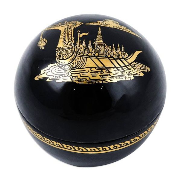 Alternate image for Lacquered Suphannahong-Themed Round Wood Decorative Box Thai Epic