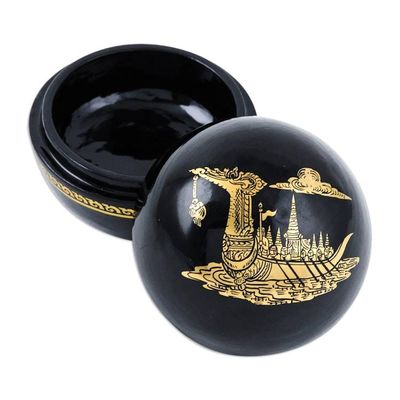Alternate image for Lacquered Suphannahong-Themed Round Wood Decorative Box Thai Epic
