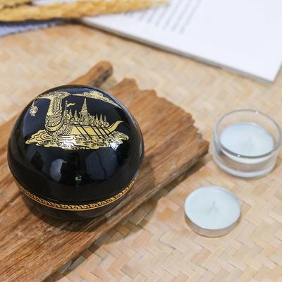 Alternate image for Lacquered Suphannahong-Themed Round Wood Decorative Box Thai Epic