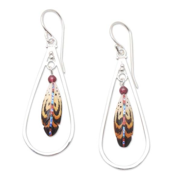 Alternate image for Hand-Painted Garnet Dangle Earrings Fine Feathers