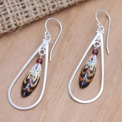 Alternate image for Hand-Painted Garnet Dangle Earrings Fine Feathers