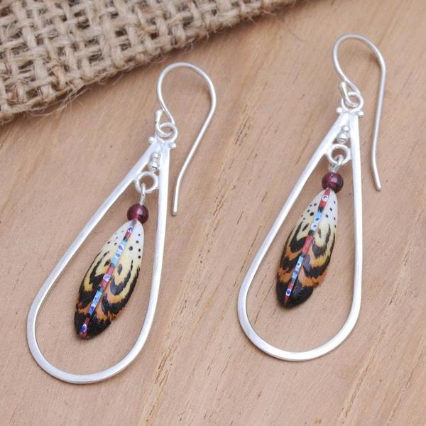 Alternate image for Hand-Painted Garnet Dangle Earrings Fine Feathers