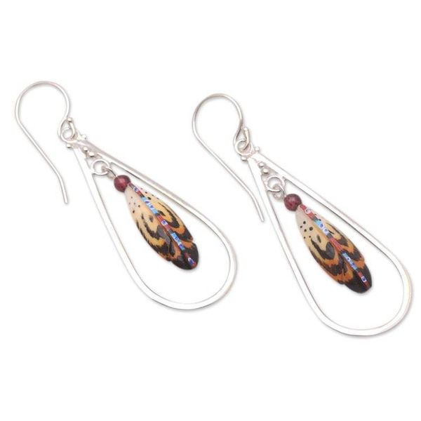 Alternate image for Hand-Painted Garnet Dangle Earrings Fine Feathers