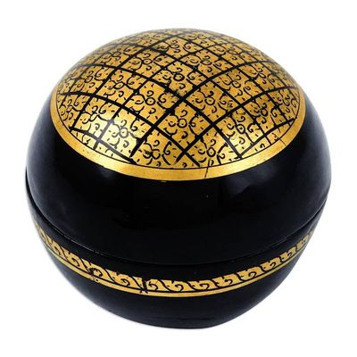 Alternate image for Lacquered Lanna Patterned Round Mango Wood Decorative Box Thai Richness