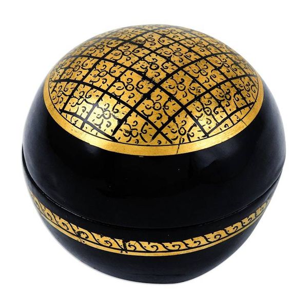 Alternate image for Lacquered Lanna Patterned Round Mango Wood Decorative Box Thai Richness