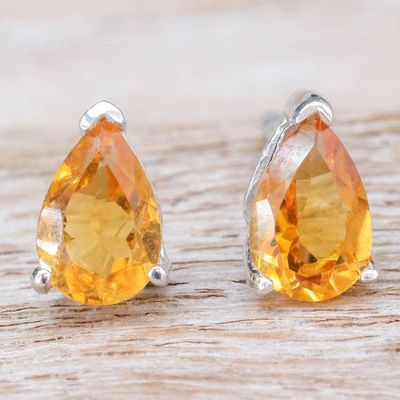 Primary image for Sterling Silver Drop Earrings with Pear-Shaped Citrine Gems Abundance Blessing