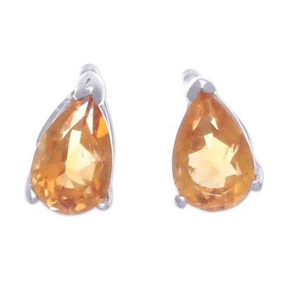 Alternate image for Sterling Silver Drop Earrings with Pear-Shaped Citrine Gems Abundance Blessing