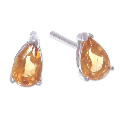 Alternate image for Sterling Silver Drop Earrings with Pear-Shaped Citrine Gems Abundance Blessing