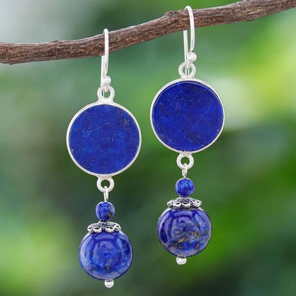 Alternate image for Hand Crafted Lapis Lazuli Dangle Earrings Loving Moon