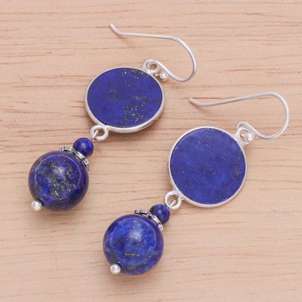 Alternate image for Hand Crafted Lapis Lazuli Dangle Earrings Loving Moon