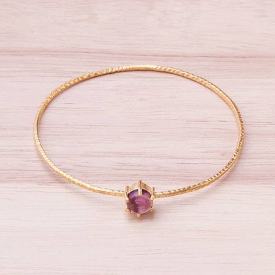 Alternate image for Amethyst and 18K Gold Plated Hammered Brass Bangle Bracelet Twilight Star