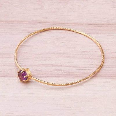 Alternate image for Amethyst and 18K Gold Plated Hammered Brass Bangle Bracelet Twilight Star