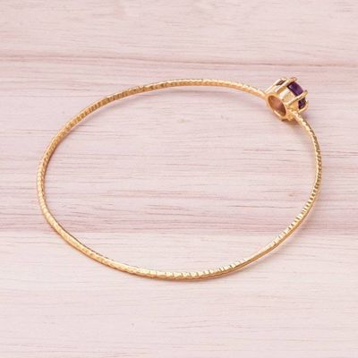 Alternate image for Amethyst and 18K Gold Plated Hammered Brass Bangle Bracelet Twilight Star