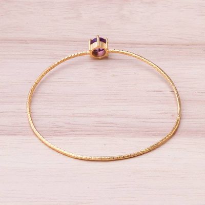 Alternate image for Amethyst and 18K Gold Plated Hammered Brass Bangle Bracelet Twilight Star