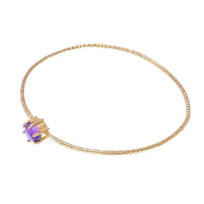 Alternate image for Amethyst and 18K Gold Plated Hammered Brass Bangle Bracelet Twilight Star