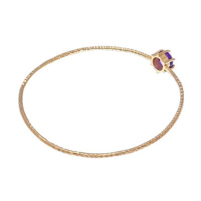 Alternate image for Amethyst and 18K Gold Plated Hammered Brass Bangle Bracelet Twilight Star