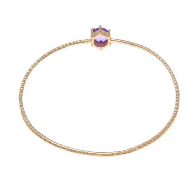 Alternate image for Amethyst and 18K Gold Plated Hammered Brass Bangle Bracelet Twilight Star