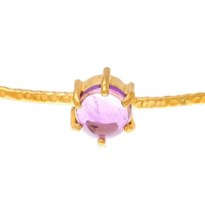 Alternate image for Amethyst and 18K Gold Plated Hammered Brass Bangle Bracelet Twilight Star