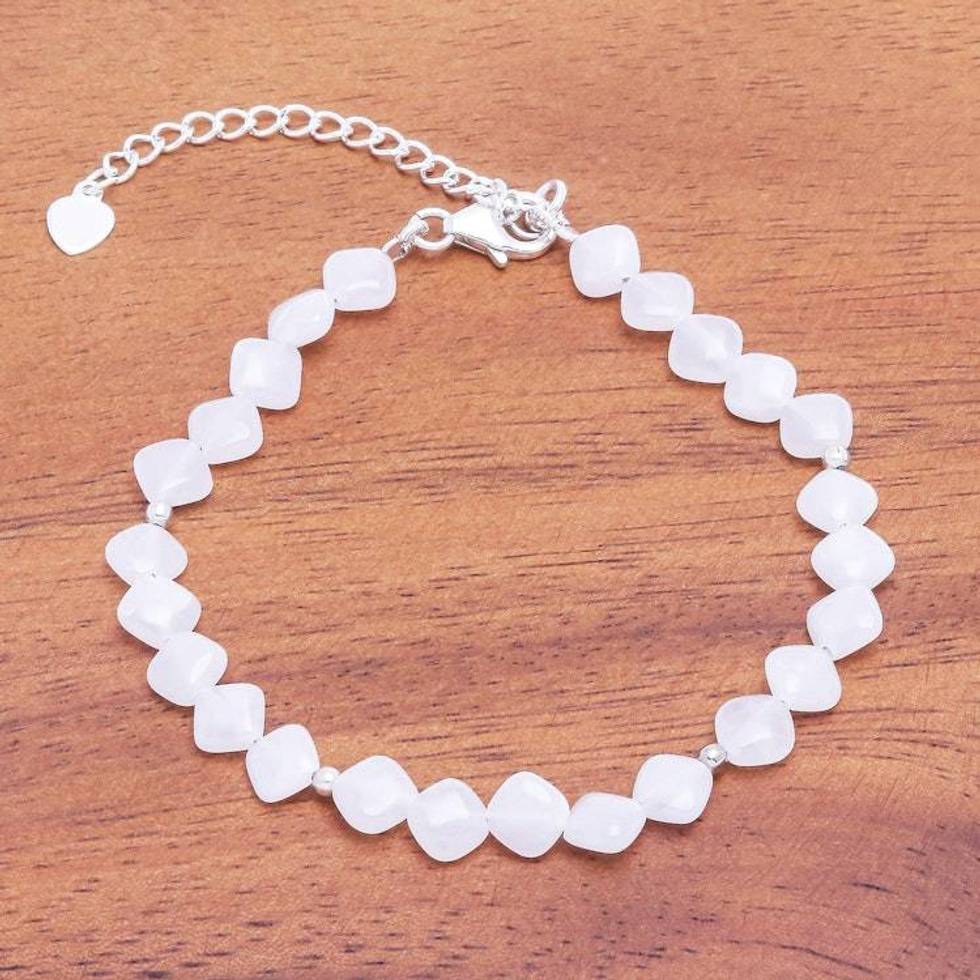 Handmade Jade and Sterling Silver Beaded Bracelet 'Marshmallow Fluff'