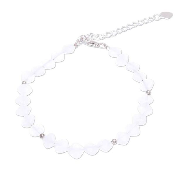 Alternate image for Handmade Jade and Sterling Silver Beaded Bracelet Marshmallow Fluff