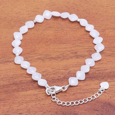 Alternate image for Handmade Jade and Sterling Silver Beaded Bracelet Marshmallow Fluff