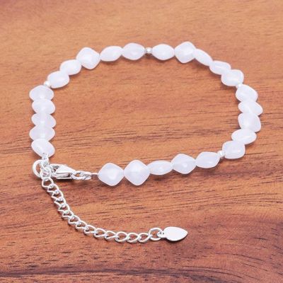 Alternate image for Handmade Jade and Sterling Silver Beaded Bracelet Marshmallow Fluff