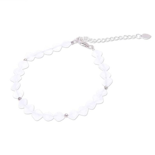 Alternate image for Handmade Jade and Sterling Silver Beaded Bracelet Marshmallow Fluff
