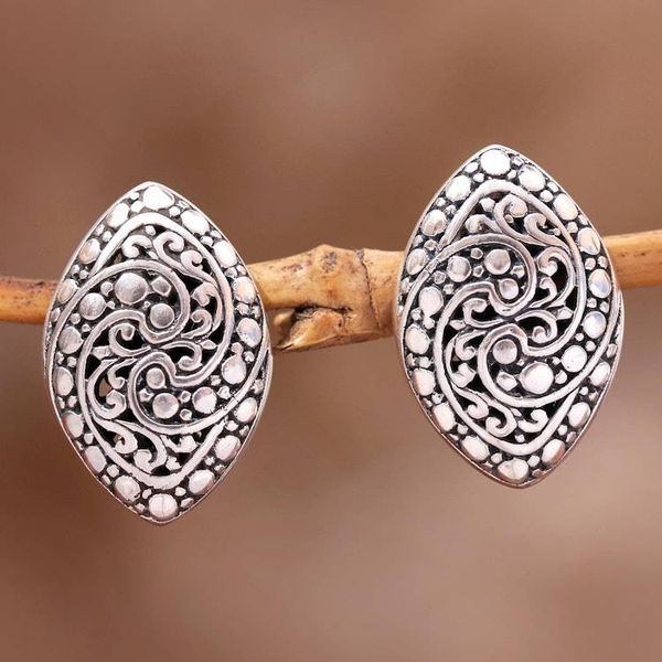 Alternate image for Intricate Sterling Silver Drop Earrings from Bali Sukawati Garden