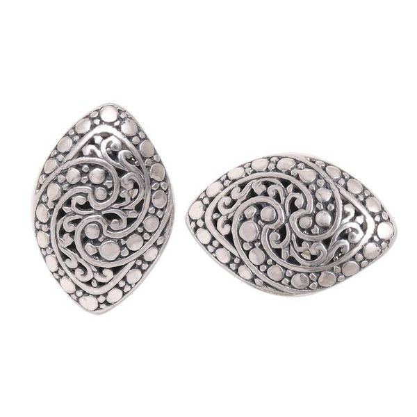 Alternate image for Intricate Sterling Silver Drop Earrings from Bali Sukawati Garden