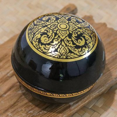 Alternate image for Lacquered Floral Patterned Round Mango Wood Decorative Box Thai Triumph