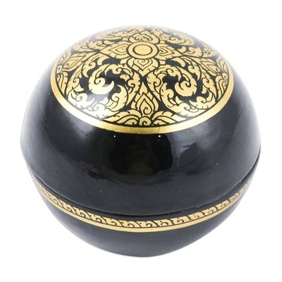 Alternate image for Lacquered Floral Patterned Round Mango Wood Decorative Box Thai Triumph