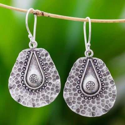 Alternate image for Handmade Drop-Shaped Karen Silver Earrings from Thailand Hammered Drops