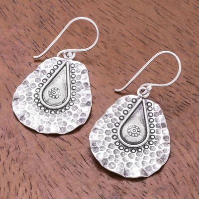 Alternate image for Handmade Drop-Shaped Karen Silver Earrings from Thailand Hammered Drops