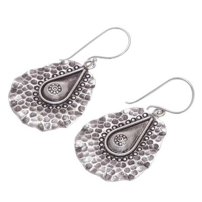 Alternate image for Handmade Drop-Shaped Karen Silver Earrings from Thailand Hammered Drops