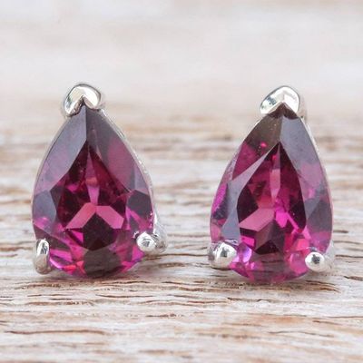 Alternate image for Sterling Silver Drop Earrings with Pear-Shaped Rhodolite Eternity Blessing