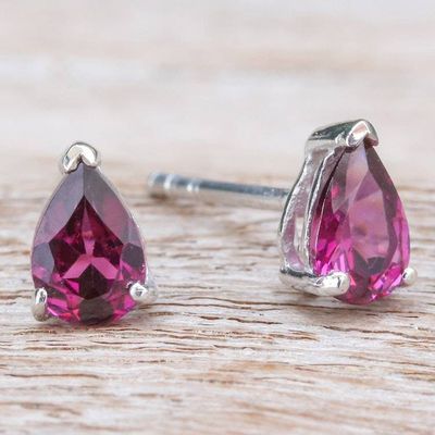 Alternate image for Sterling Silver Drop Earrings with Pear-Shaped Rhodolite Eternity Blessing