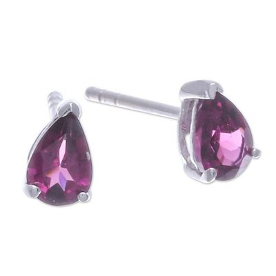 Alternate image for Sterling Silver Drop Earrings with Pear-Shaped Rhodolite Eternity Blessing