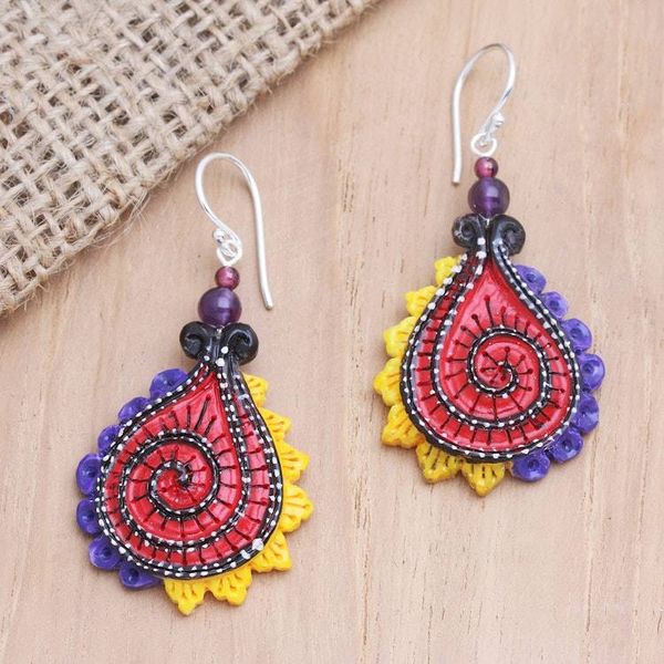 Alternate image for Handmade Garnet and Amethyst Dangle Earrings Undersea Paradise