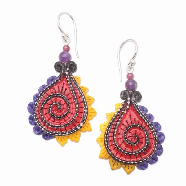 Alternate image for Handmade Garnet and Amethyst Dangle Earrings Undersea Paradise