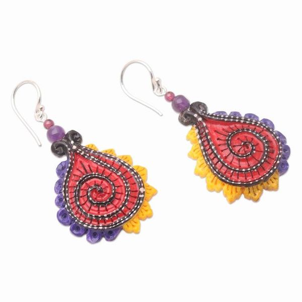 Alternate image for Handmade Garnet and Amethyst Dangle Earrings Undersea Paradise