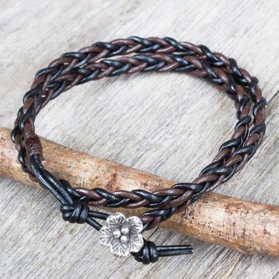 Alternate image for Hand Braided Silver Accent Brown and Black Leather Bracelet Shadow Paths