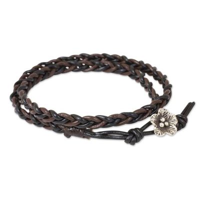 Alternate image for Hand Braided Silver Accent Brown and Black Leather Bracelet Shadow Paths
