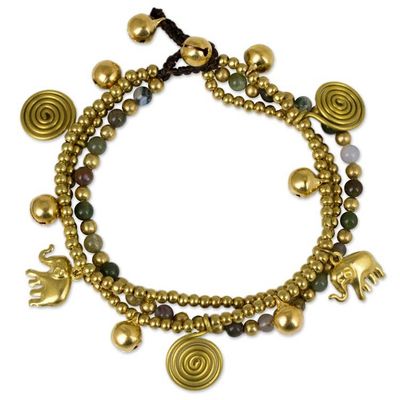 Alternate image for Jasper and Brass Beaded Charm Bracelet Colorful Siam Elephants
