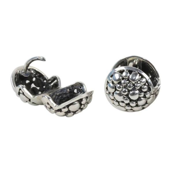 Alternate image for 925 Silver Huggie Hoop Earrings Artisan Crafted in Thailand Fun Life