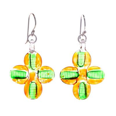 Alternate image for Orange and Green Handblown Glass Floral Dangle Earrings Exotic Blossoms